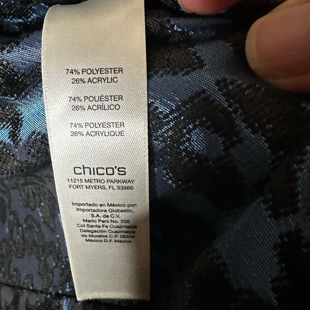 Chico’s Blue & Black Animal‎ Print Shimmer Jacket – Size 2 (Women’s 12) - Picture 5 of 6